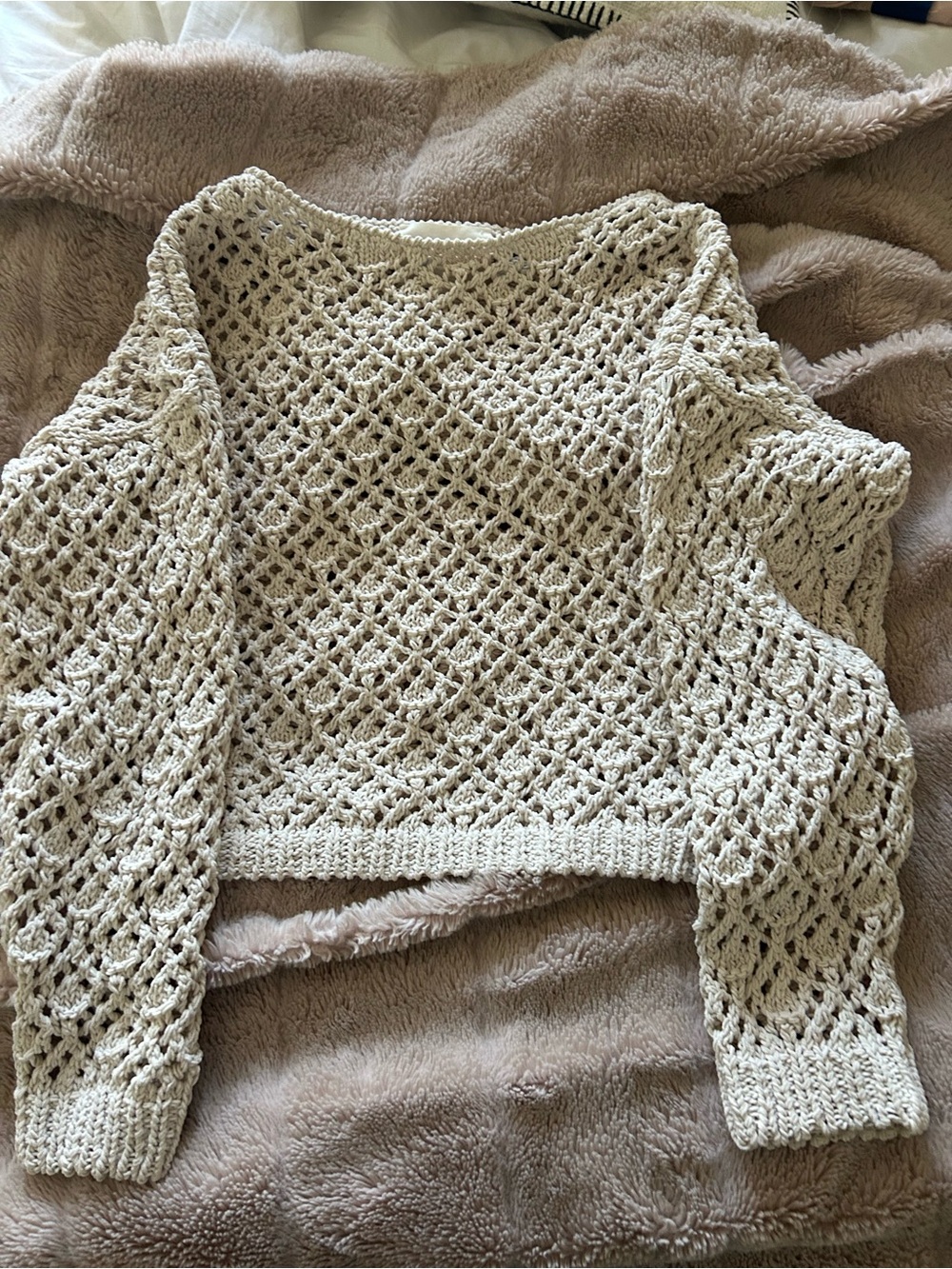 Jessica Simpson Open-Knit Crochet Crewneck Sweater in Cream